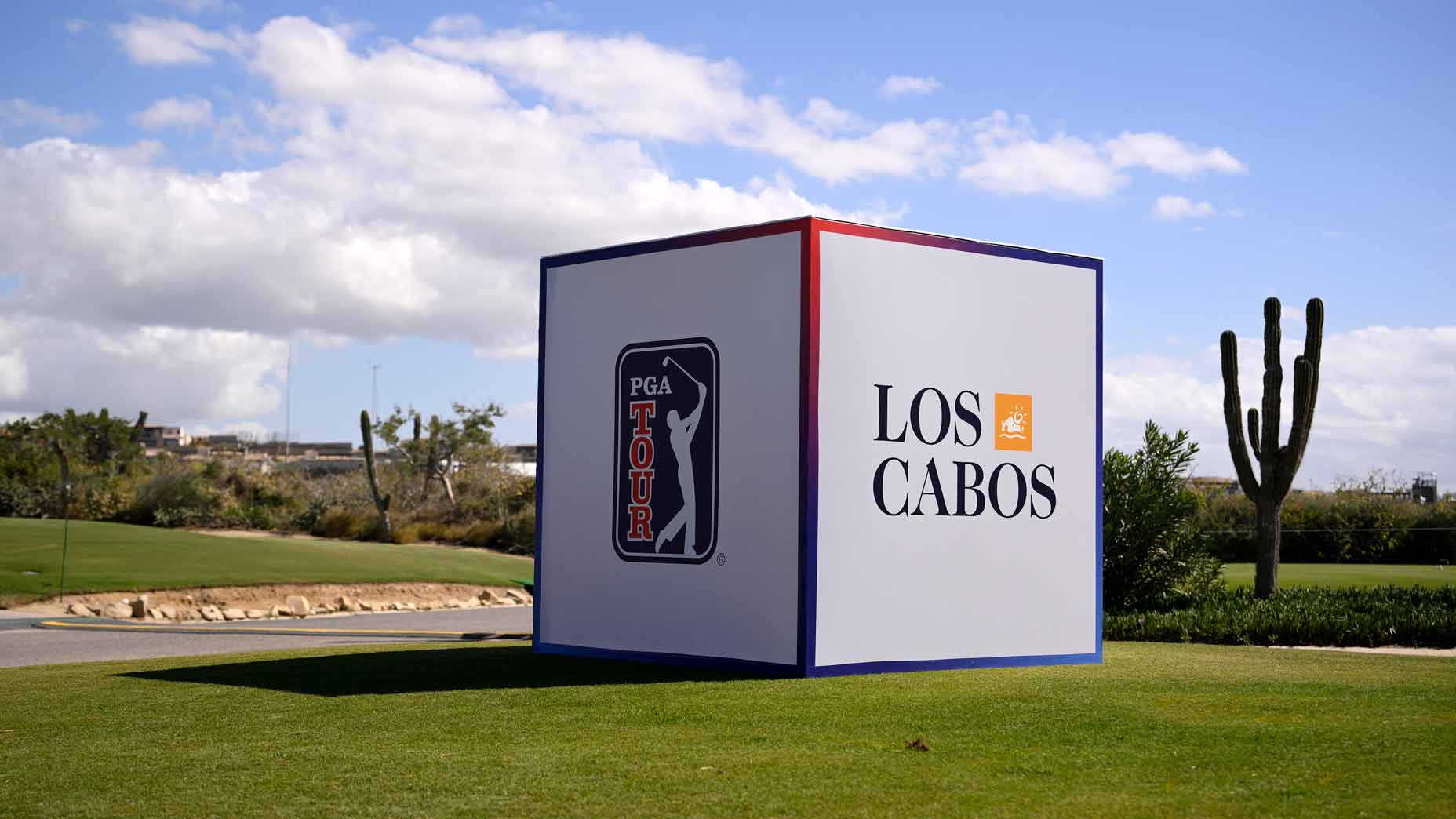 2025 World Wide Technology Championship tee marker seen at El Cardonal at Diamante.