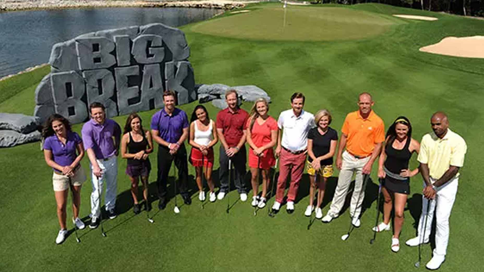 big break cast smiles in front of golf channel logo