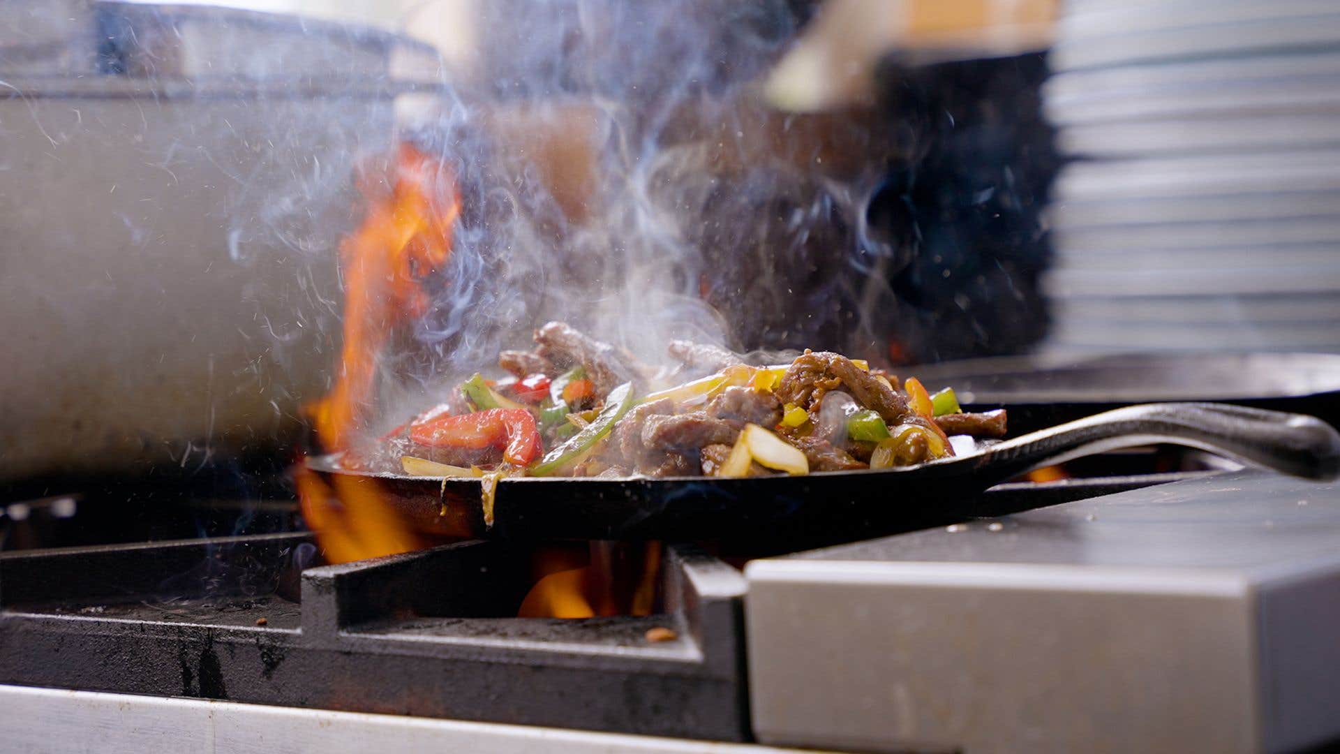 Sizzling fajitas at The Deck in Punta Mita