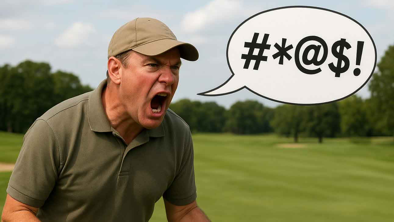 frustrated golfer cursing on green