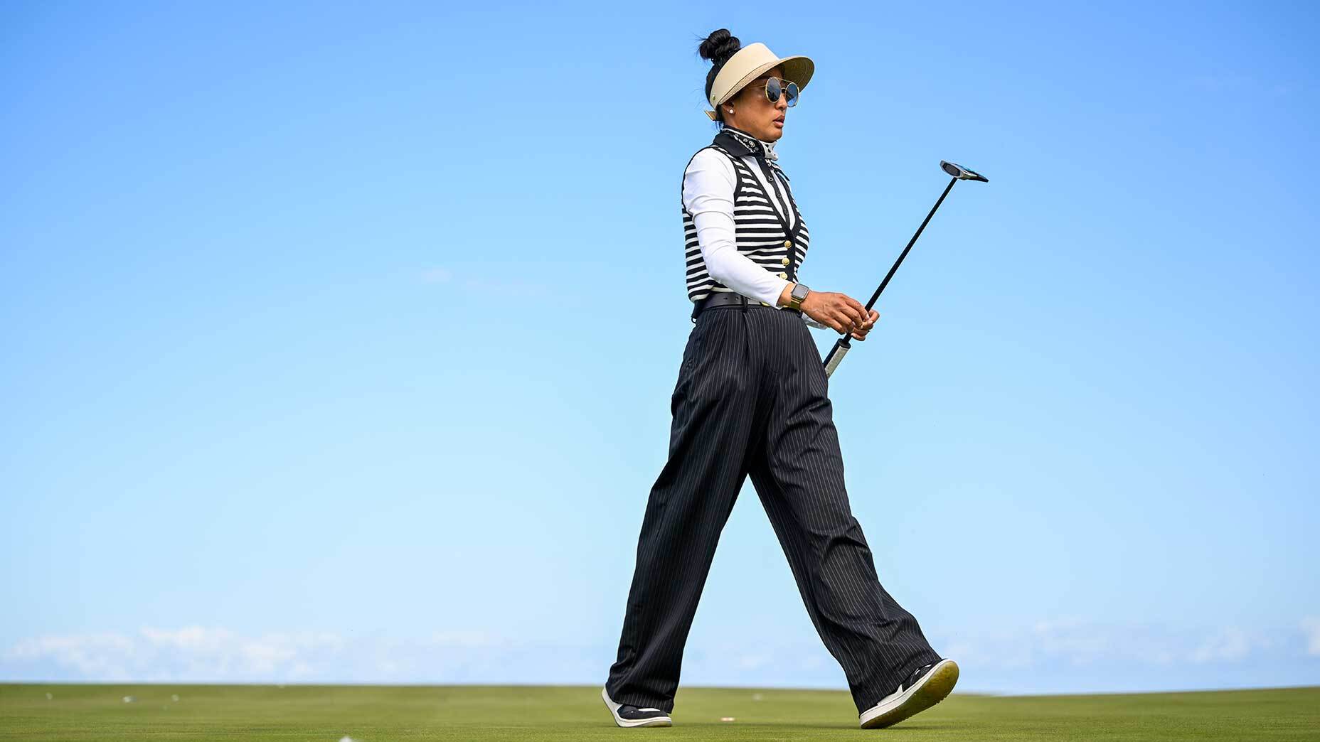 Ina Kim-Schaad walks off the 14th hole green during the finals of the 2025 U.S. Women's Mid-Amateur at Monterey Peninsula C.C. (Dunes Course) in Pebble Beach, Calif. on Thursday, Oct. 9, 2025.