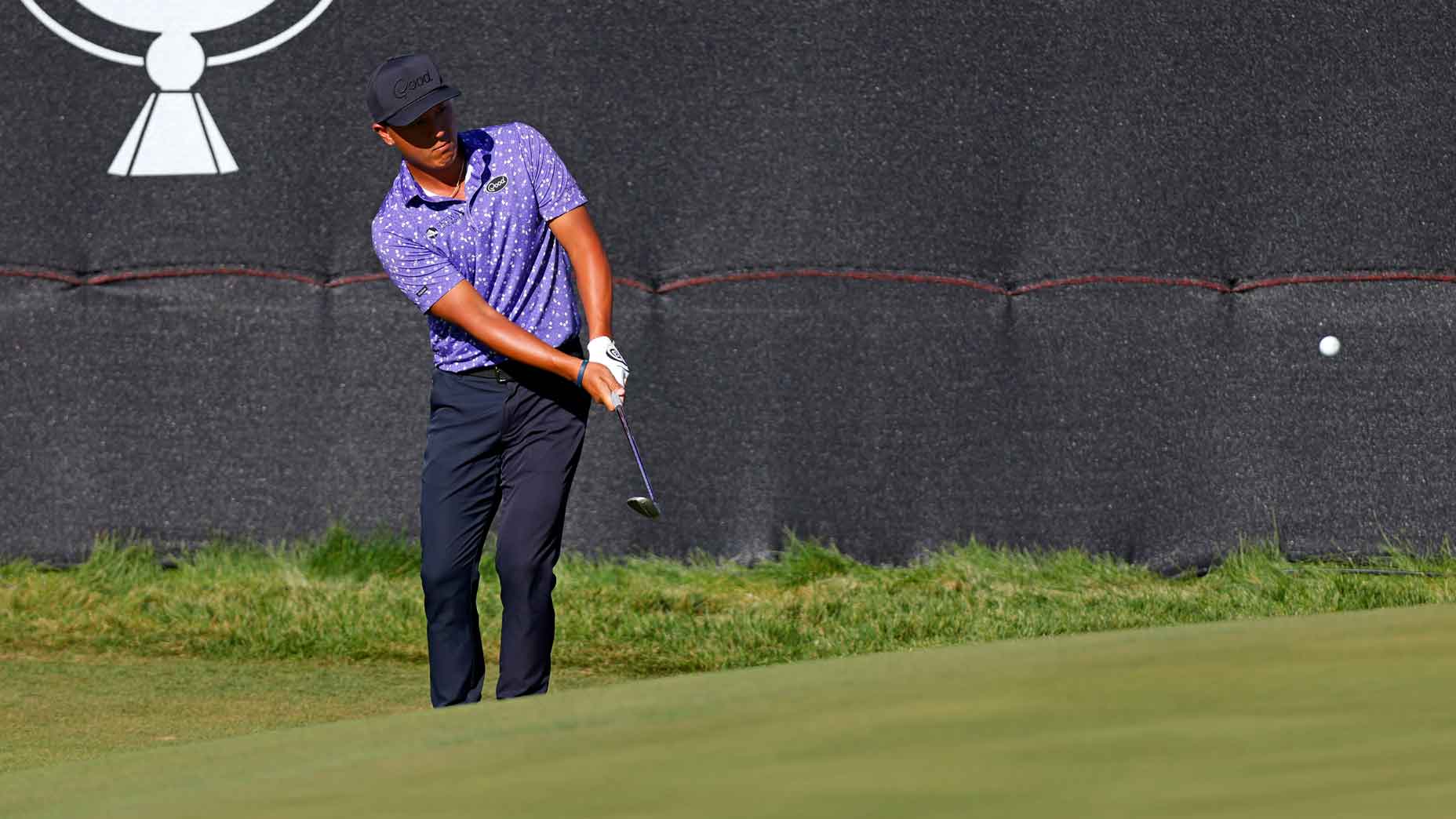 isaiah salinda hits chip shot during 2025 bank of utah championship