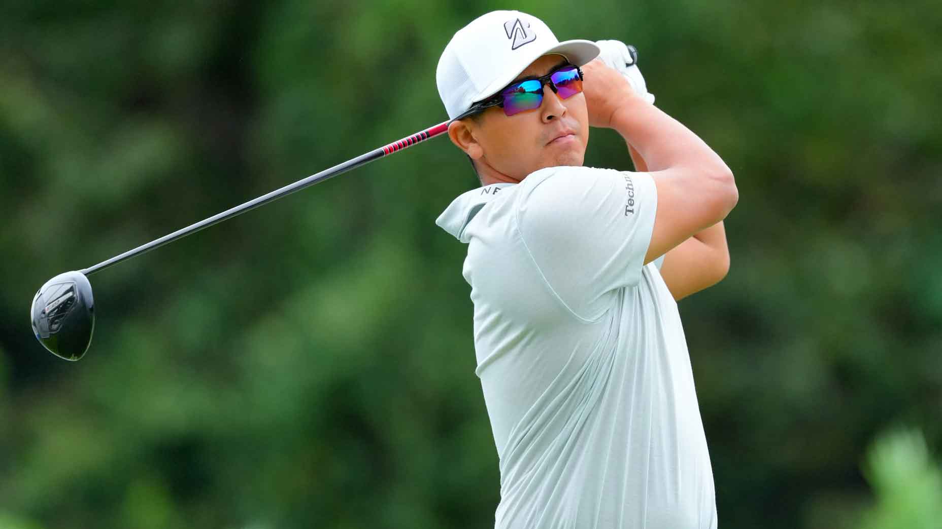 Kurt Kitayama of Japan hits his tee shot on the 2nd hole during the first round of the Baycurrent Classic Presented by LEXUS at Yokohama Country Club on October 9, 2025 in Yokohama, Kanagawa, Japan.