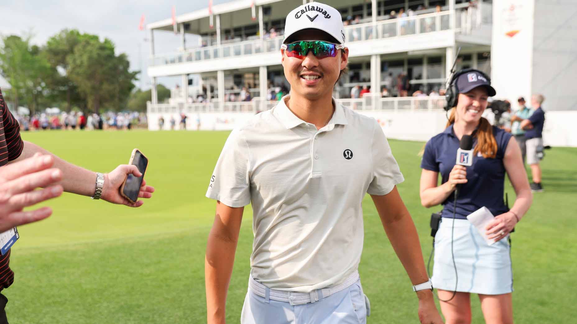 PGA Tour pro Min Woo Lee walks of green during the 2025 Texas Children's Houston Open.