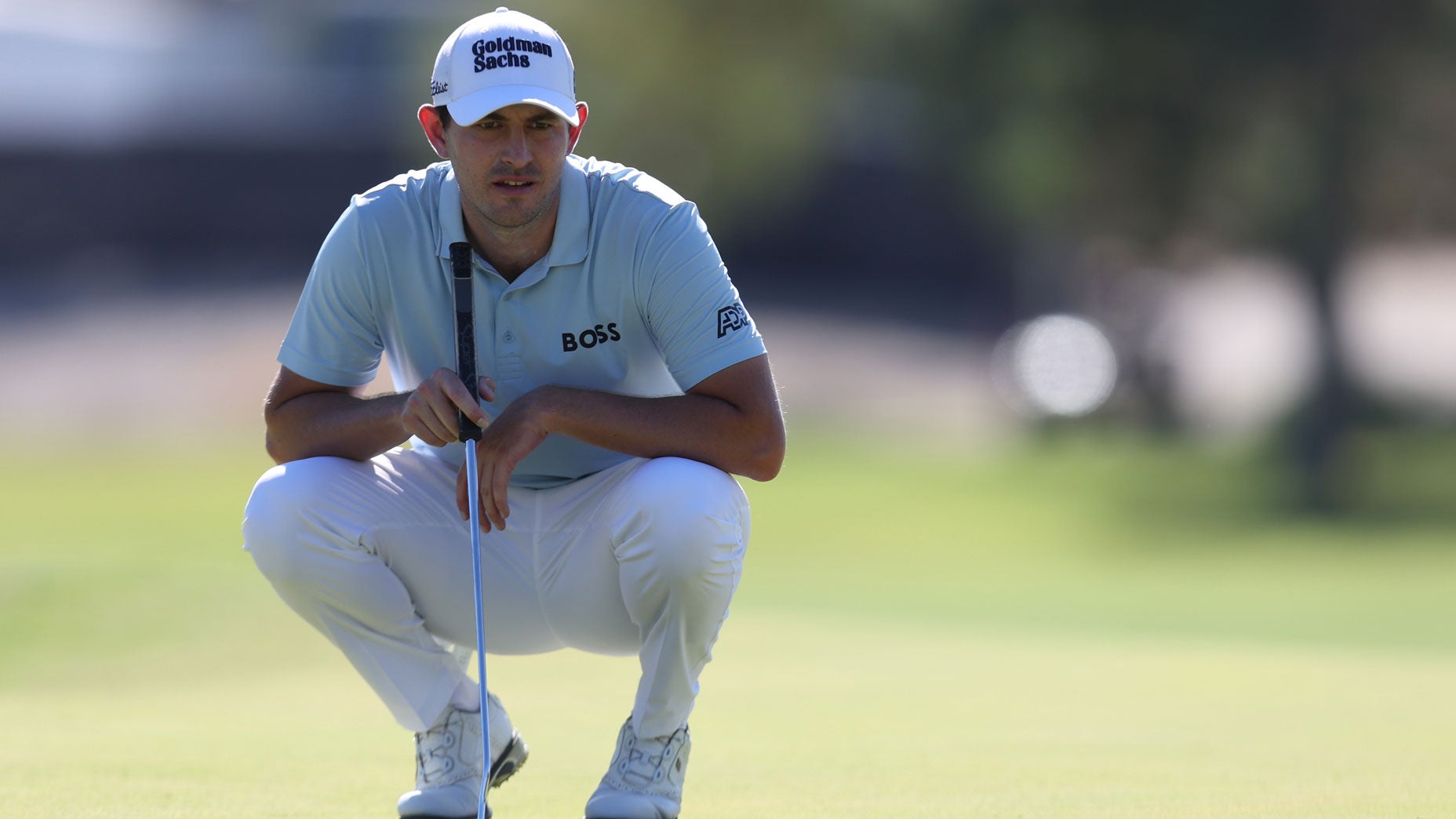 Patrick Cantlay lines up a putt on the tenth green during the third round of the Shriners Children's Open at TPC Summerlin on October 08, 2022 in Las Vegas, Nevada.