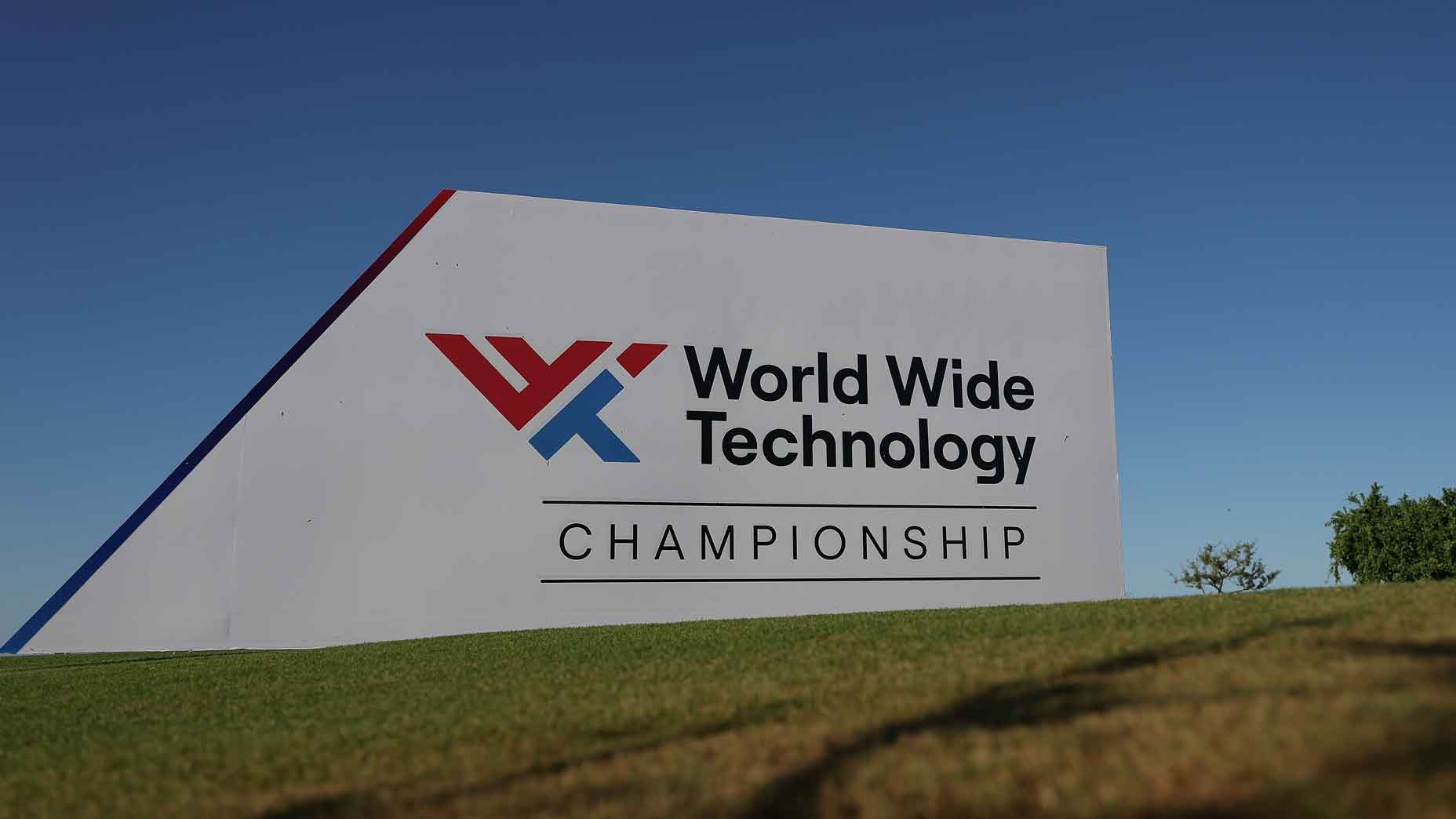A general view of the World Wide Technology Championship signage during the second round of the World Wide Technology Championship 2025 at El Cardonal at Diamante on November 07, 2025 in Cabo San Lucas, Mexico. (